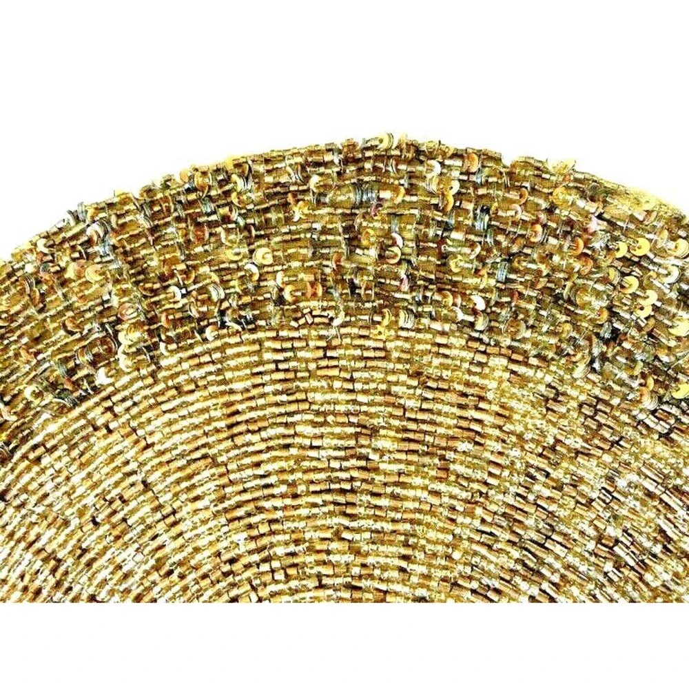 Tahari Christmas Beaded Sequin Placemats Set Of 2 Gold Satin Backed 15
